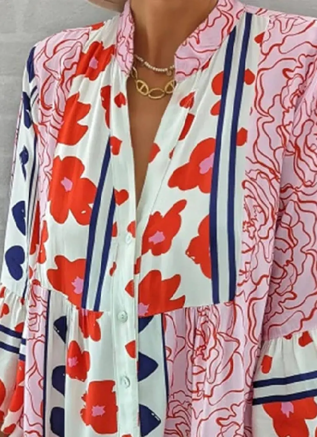 2025 Summer Dress for Women Casual V Neck 3/4 Sleeve Mini Dress Simple Floral Print Loose Shift Dresses