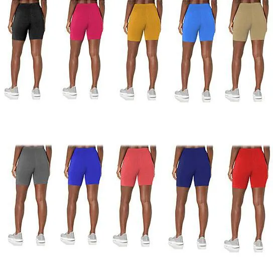 5-Pack: Women's Solid Slim Fit Comfy Stretchy Elastic Waistband Biker Shorts