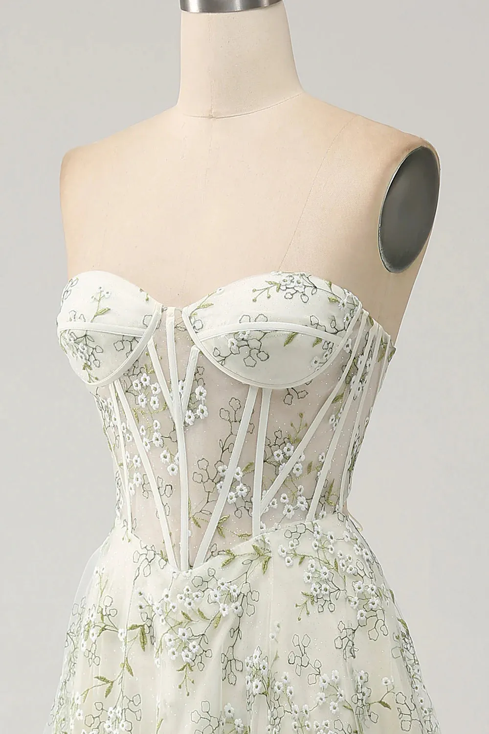 A-Line Light Green Corset Prom Dress with Embroidery