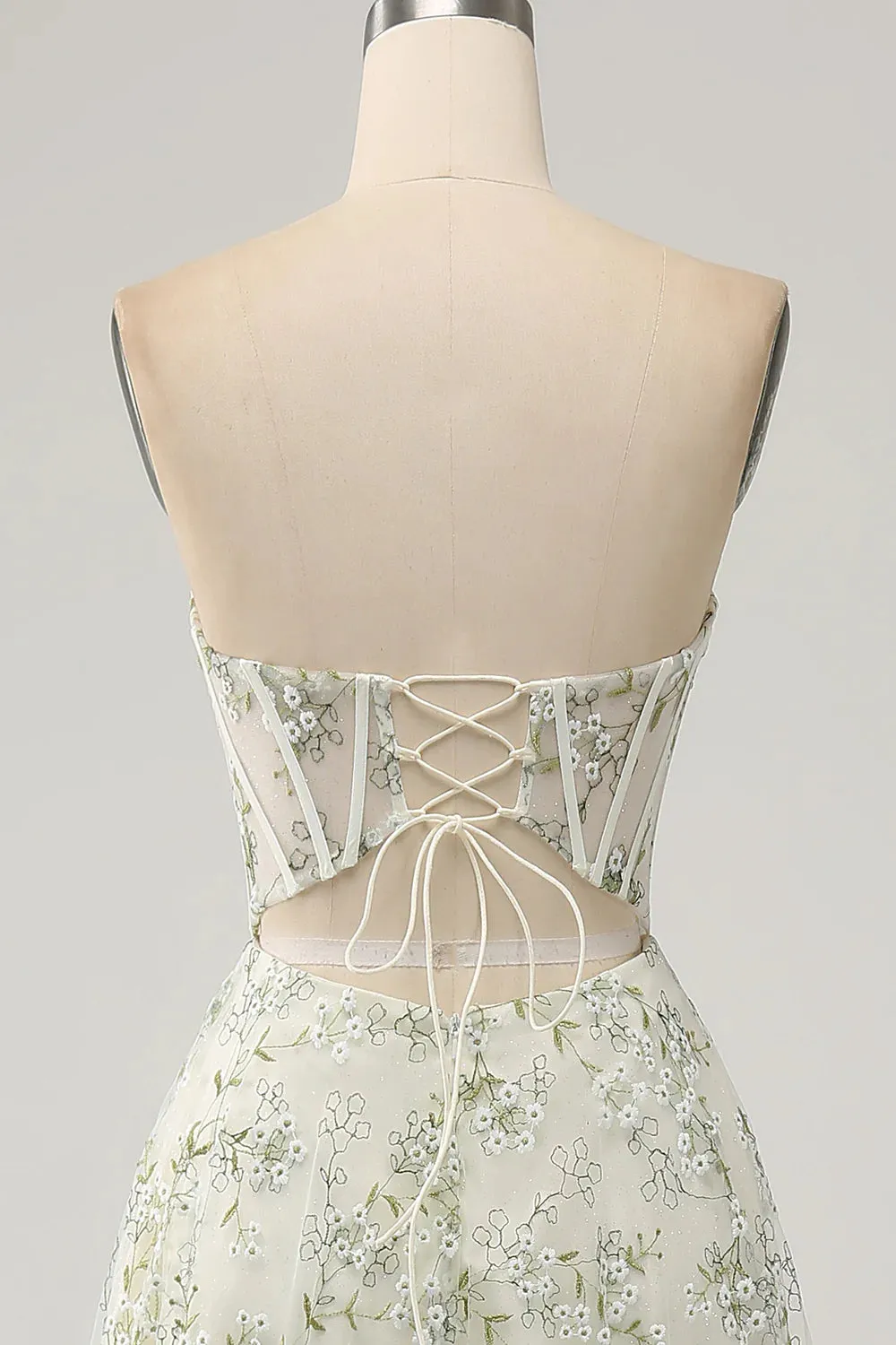 A-Line Light Green Corset Prom Dress with Embroidery