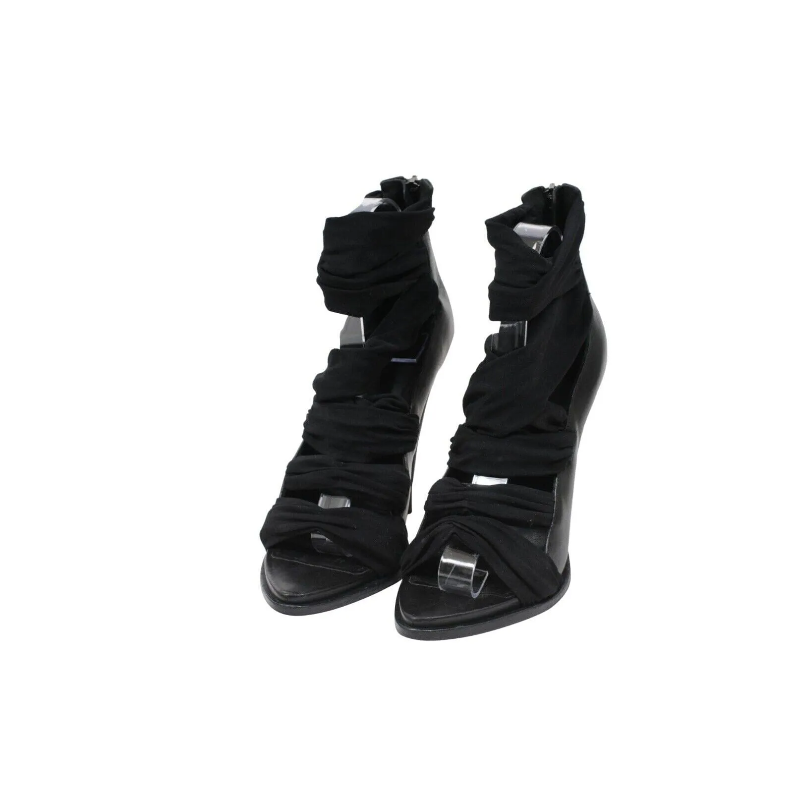 Black 120MM Back Zip Heel Jersey Wrap Sandals