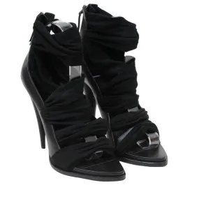 Black 120MM Back Zip Heel Jersey Wrap Sandals