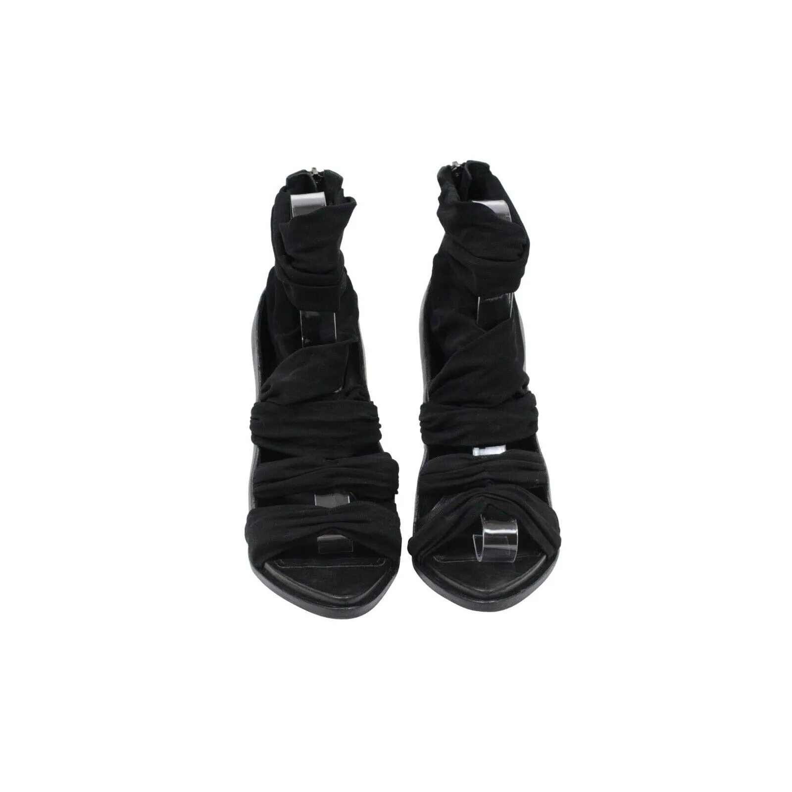 Black 120MM Back Zip Heel Jersey Wrap Sandals