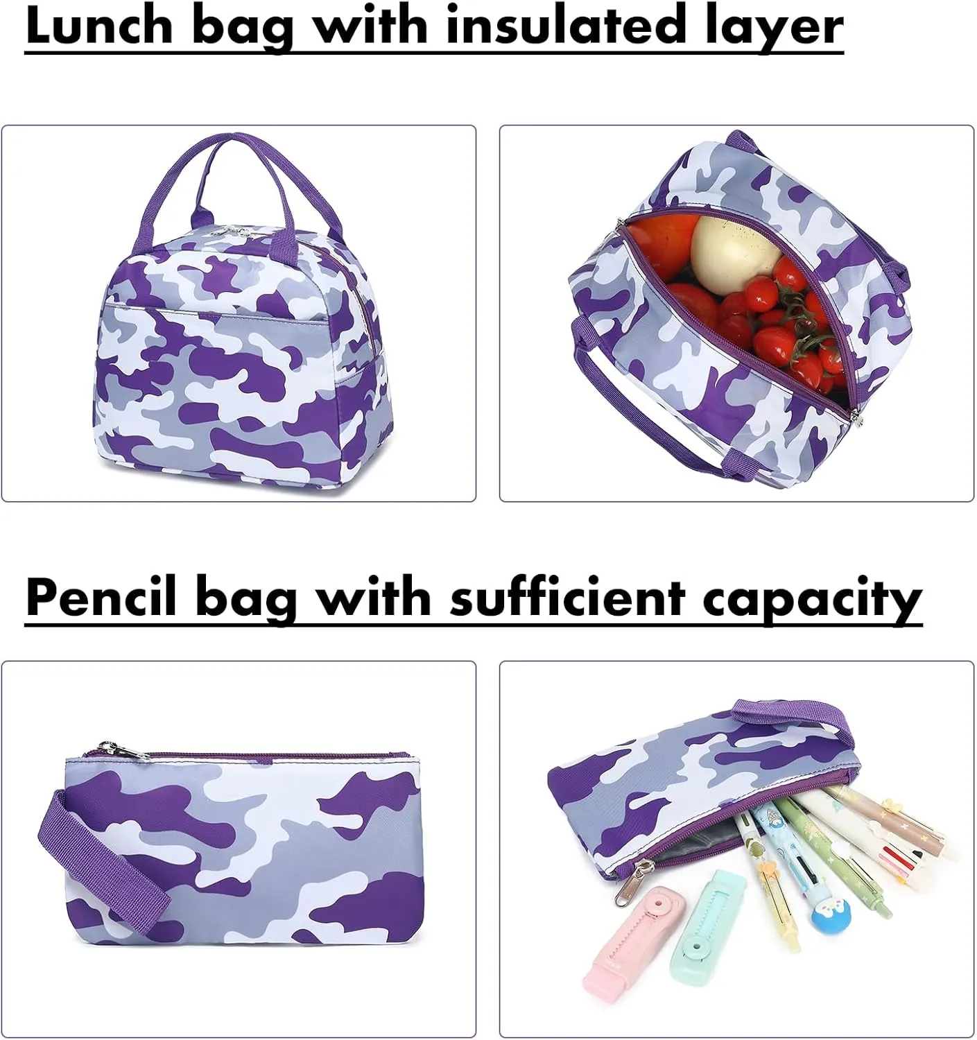 Bluboon Teen Girls School Backpack Kids Bookbag Set with Lunch Box Pencil Case Travel Laptop Backpack Casual Daypacks