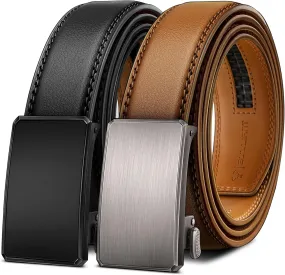 BULLIANT Men Belt 2Pack,Ratchet Click Adjustable Belt Genuine Leather For Gift Men Dress Casual Tailless Design-Cut For Fit