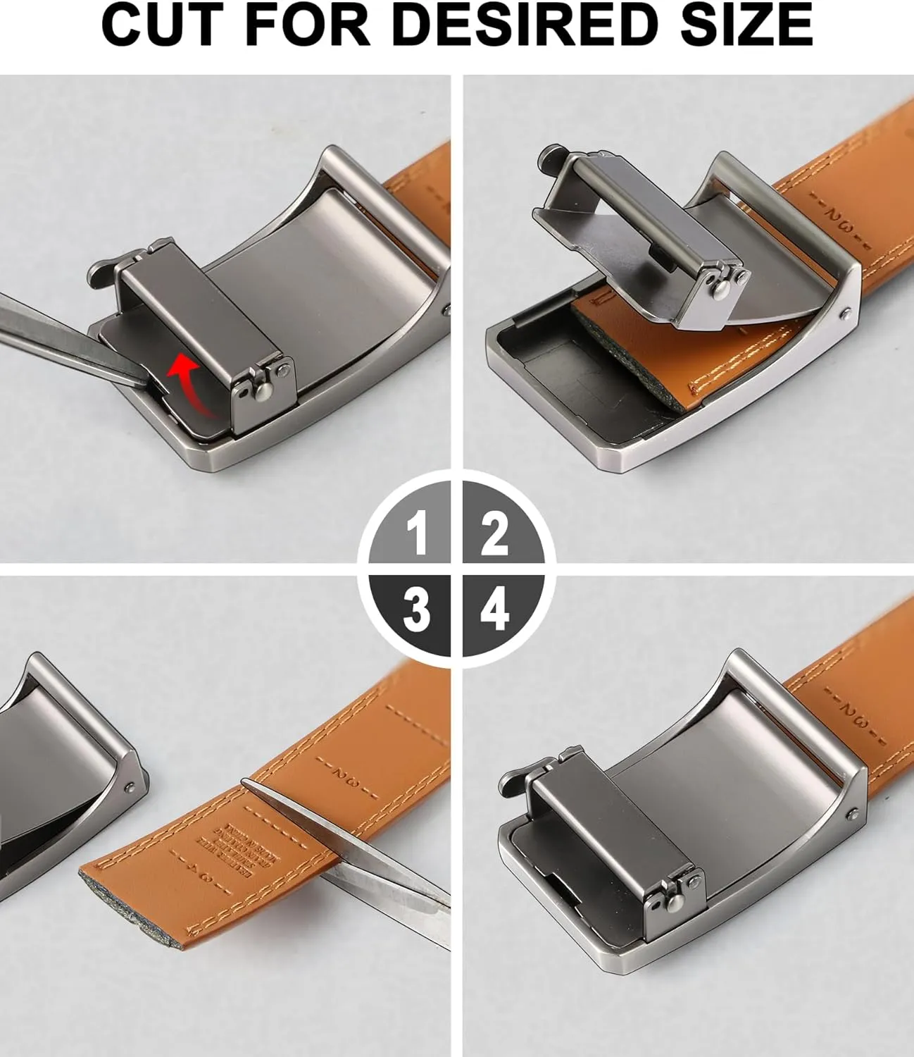 BULLIANT Men Belt 2Pack,Ratchet Click Adjustable Belt Genuine Leather For Gift Men Dress Casual Tailless Design-Cut For Fit
