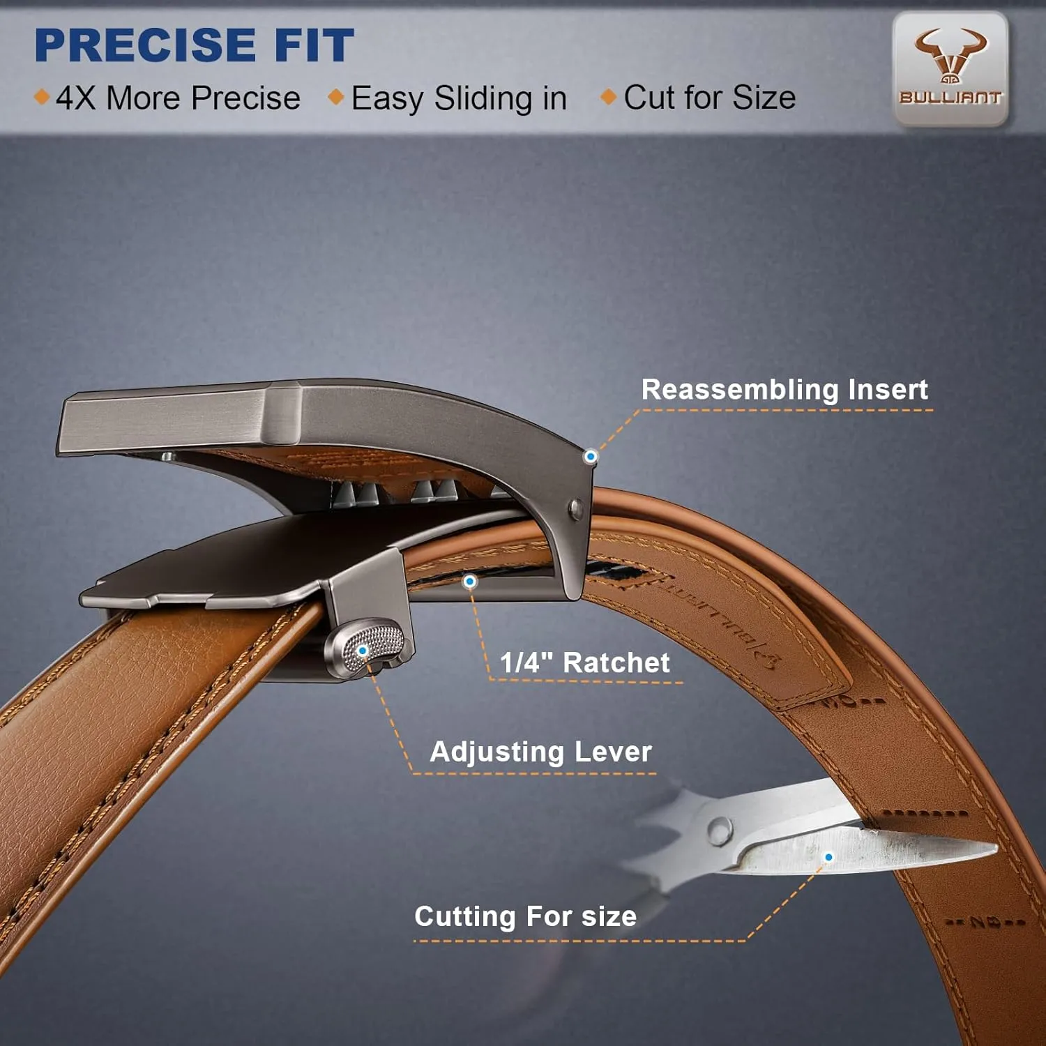 BULLIANT Men Belt 2Pack,Ratchet Click Adjustable Belt Genuine Leather For Gift Men Dress Casual Tailless Design-Cut For Fit