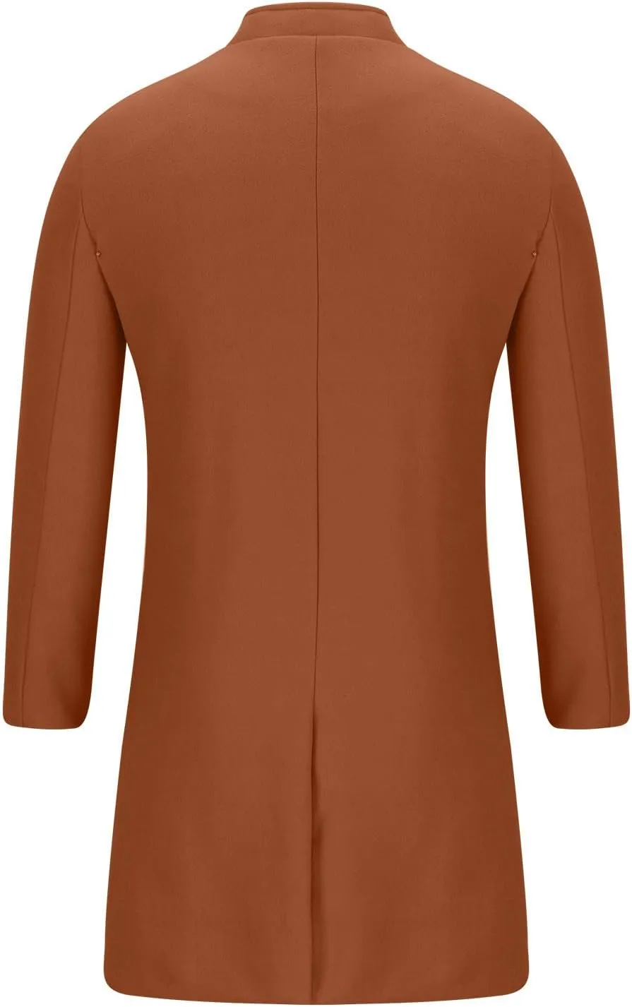 Business Cardigan for Men Open Front Button Down Coats Tweed Mid Length Coat Long Sleeve Jackets Stylish Light Coat
