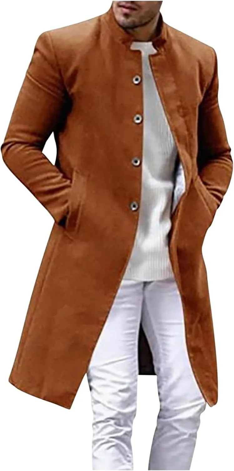 Business Cardigan for Men Open Front Button Down Coats Tweed Mid Length Coat Long Sleeve Jackets Stylish Light Coat