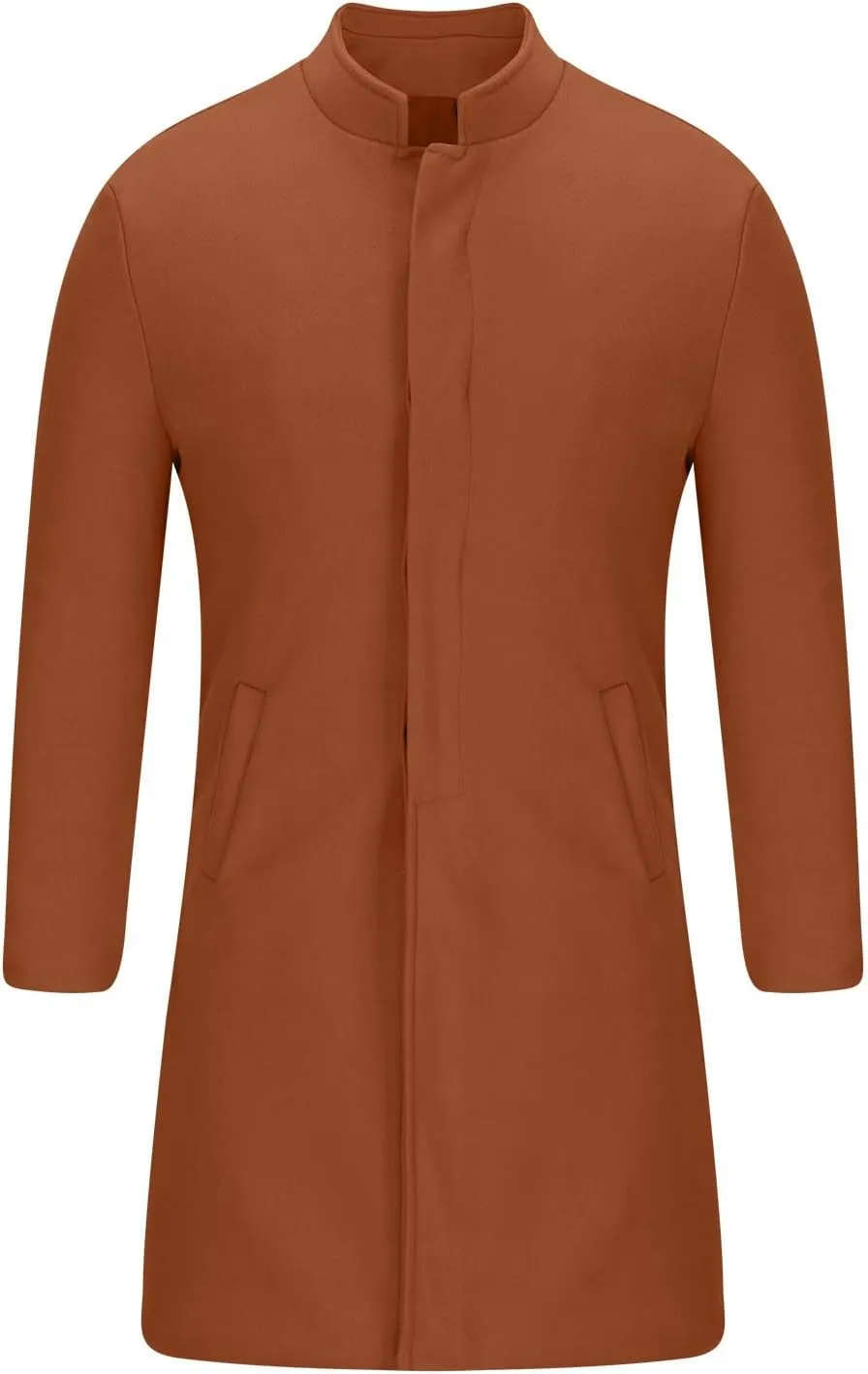 Business Cardigan for Men Open Front Button Down Coats Tweed Mid Length Coat Long Sleeve Jackets Stylish Light Coat