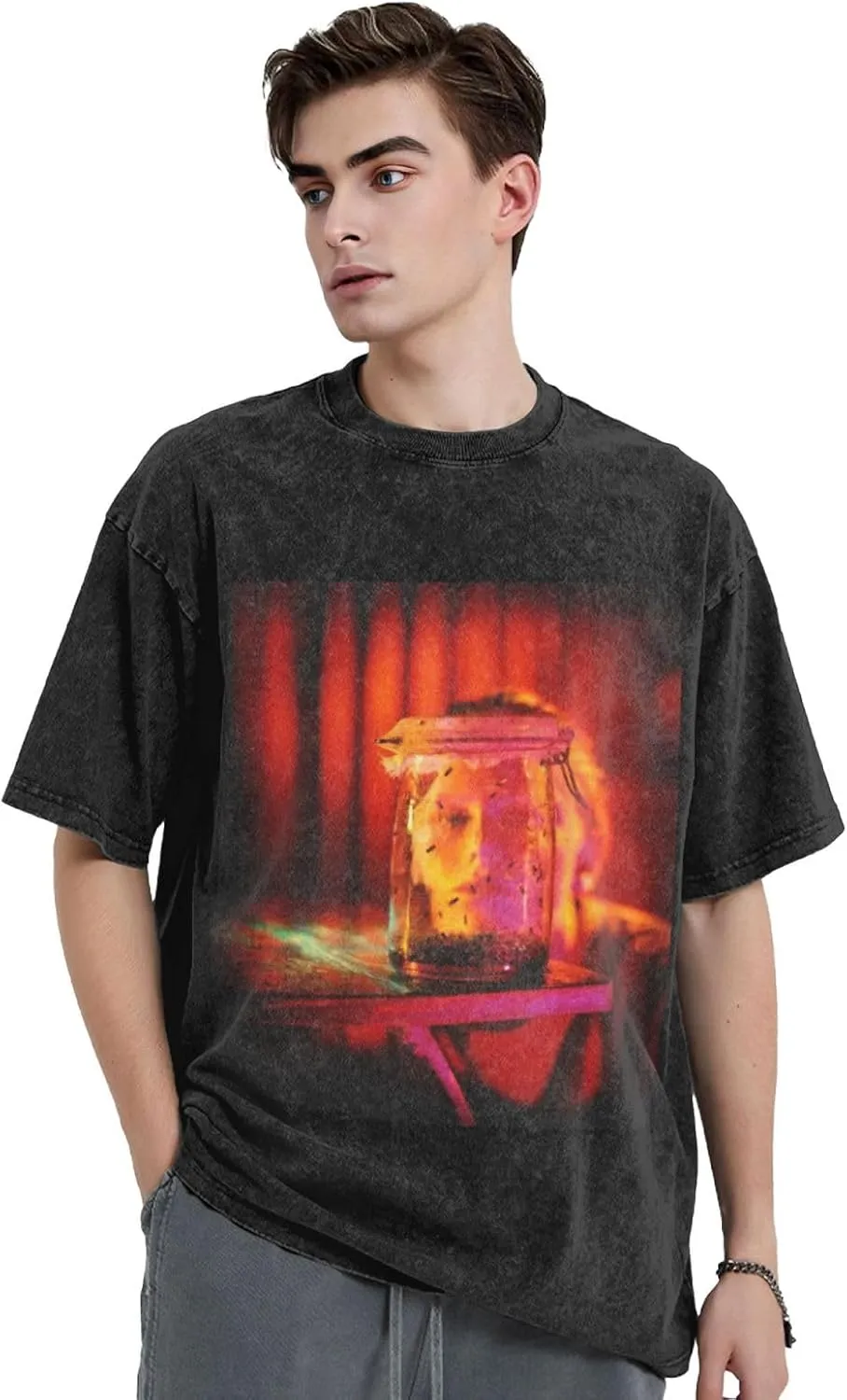 Casual Cotton Soft Loose Vintage Drop Shoulder Black Unisex T-Shirt Top