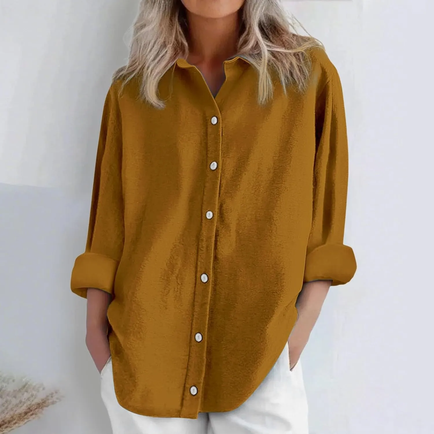 Cotton Line Shirts for Women Long Sleeve Lapel Button Down Tops Summer Loose Causal Sun Shirts Light Workout Outfits