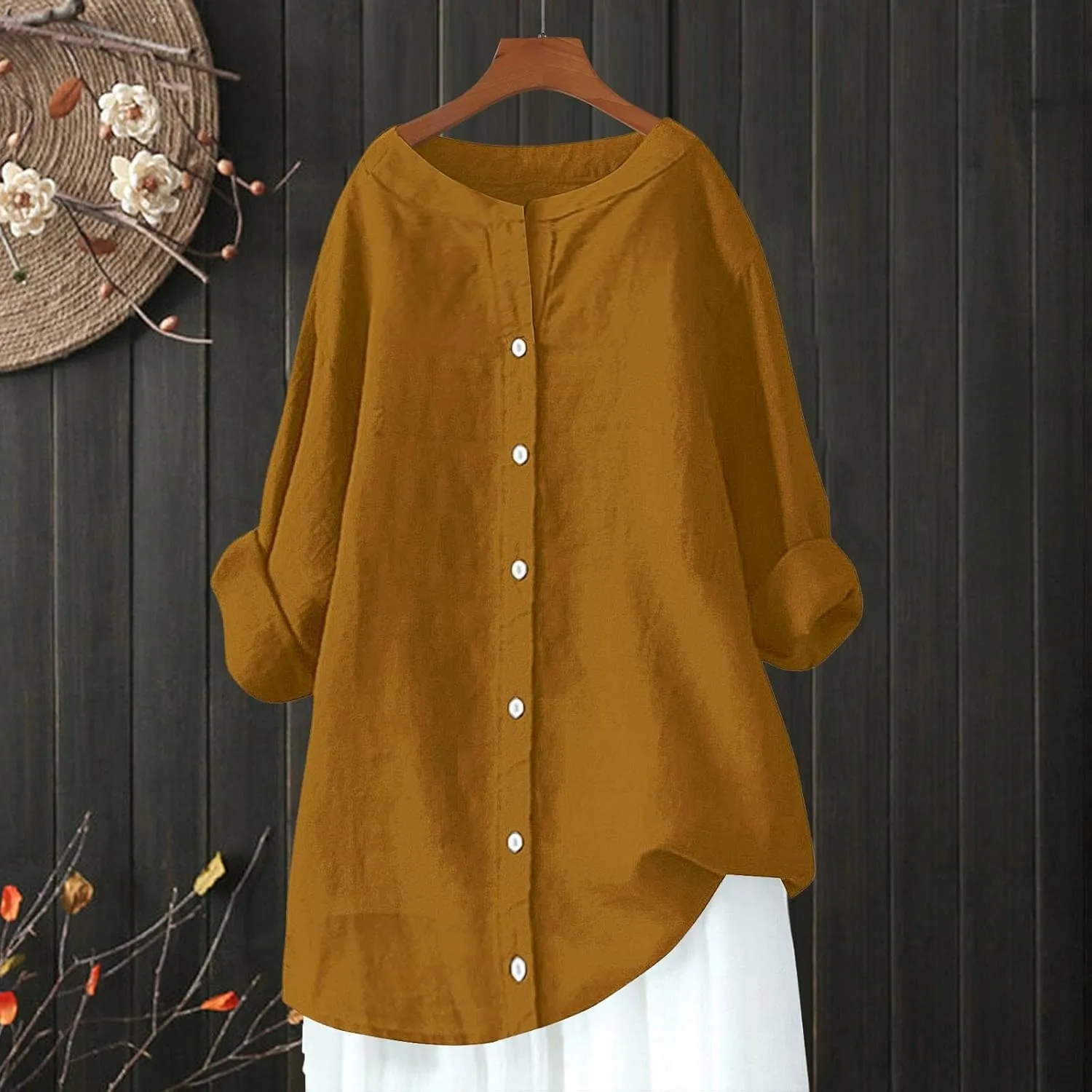 Cotton Line Shirts for Women Long Sleeve Lapel Button Down Tops Summer Loose Causal Sun Shirts Light Workout Outfits