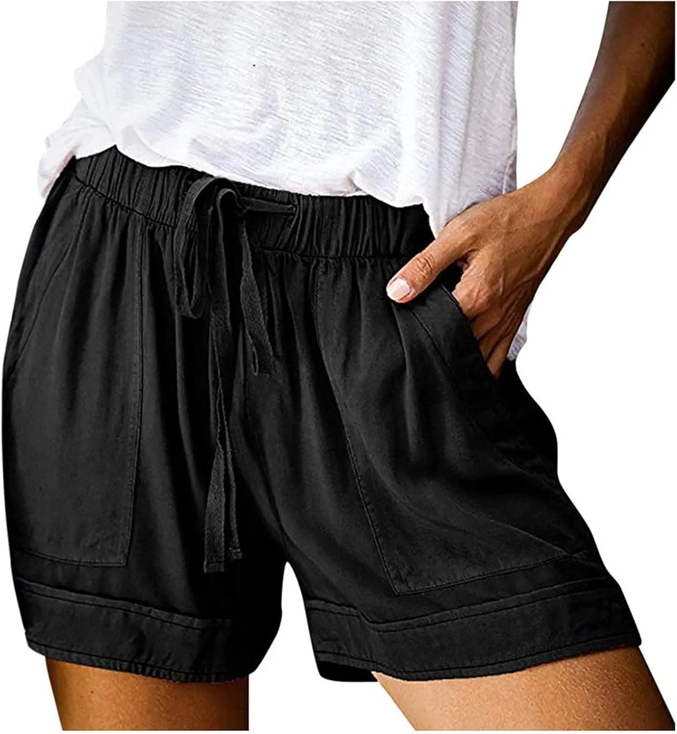 Cotton Shorts for Women Sexy Casual Bermuda Shorts Stretchy Fashion Drawstring Lounge Shorts with Pockets