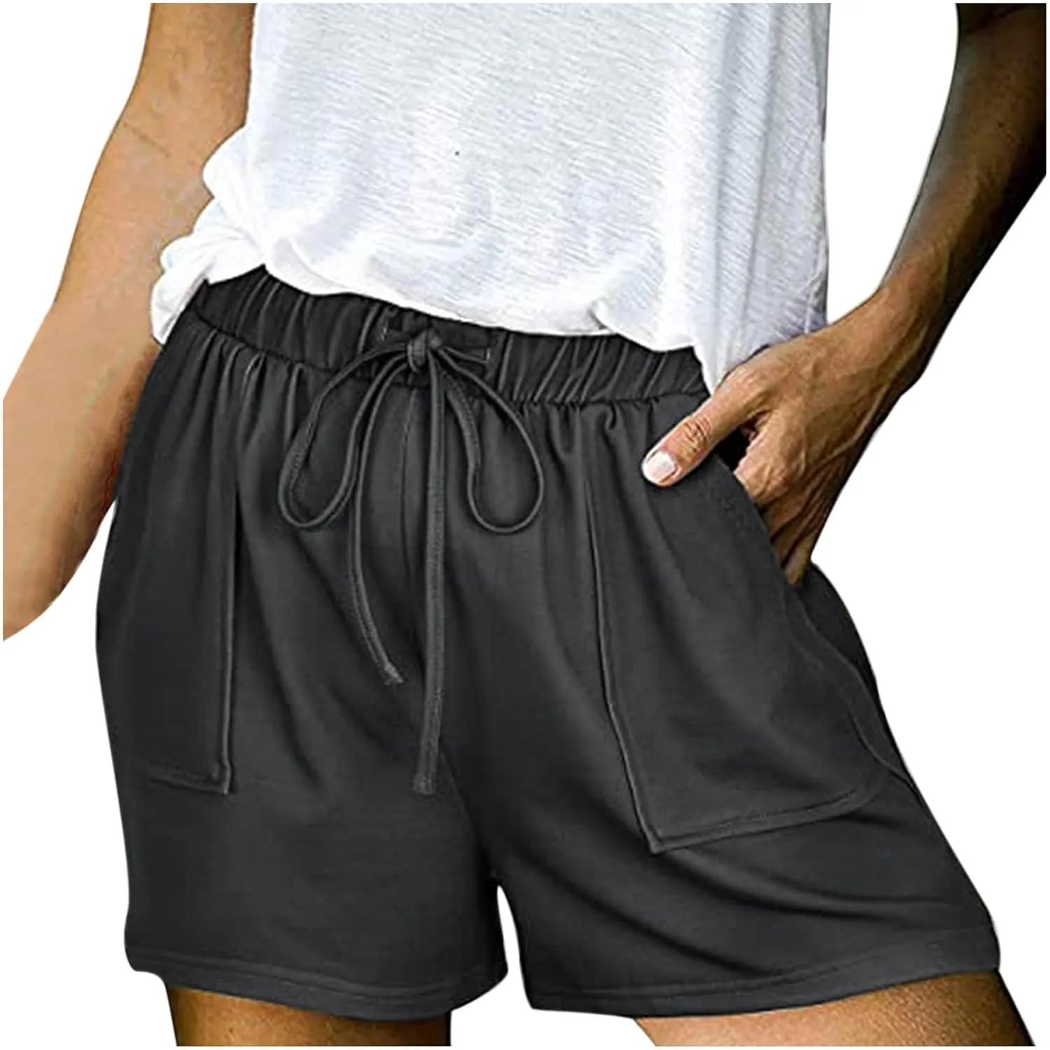 Cotton Shorts for Women Sexy Casual Bermuda Shorts Stretchy Fashion Drawstring Lounge Shorts with Pockets