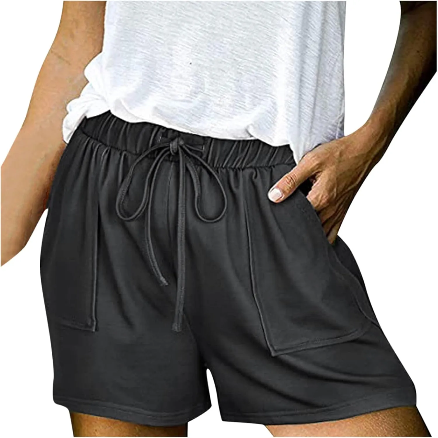 Cotton Shorts for Women Sexy Casual Bermuda Shorts Stretchy Fashion Drawstring Lounge Shorts with Pockets