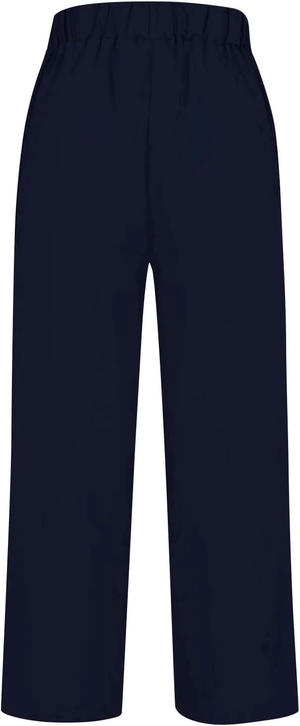 Cropped Linen Pants Women 2025 Summer Elastic Waist Straight Leg Plus Size Crop Pants Beach Trousers with Pockets