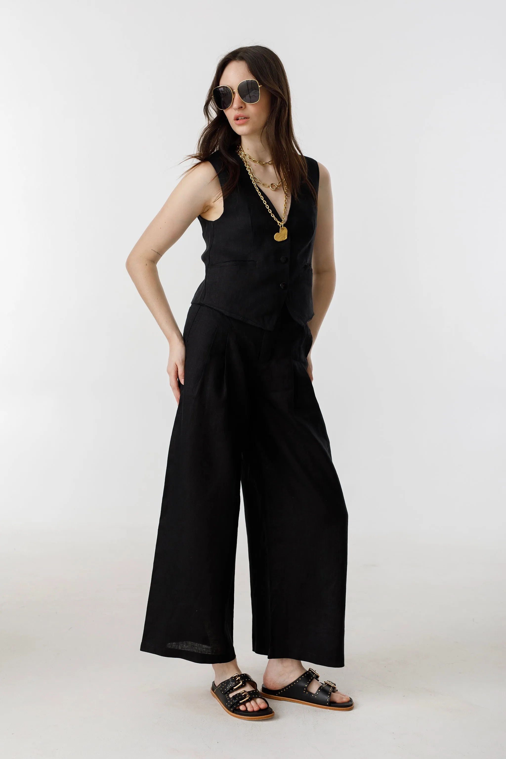 Culotte Linen Pants - Black