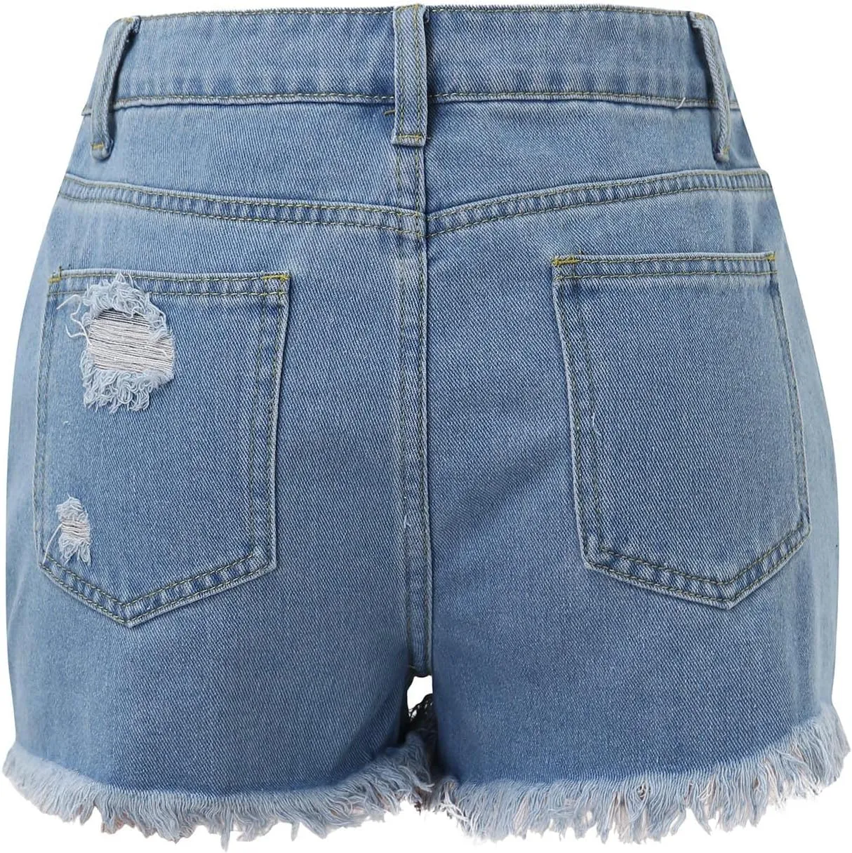Denim Shorts Women Mid Rise Ripped Stretchy Mom Jeans Shorts Pure Color Casual Raw Hem Slim Shorts