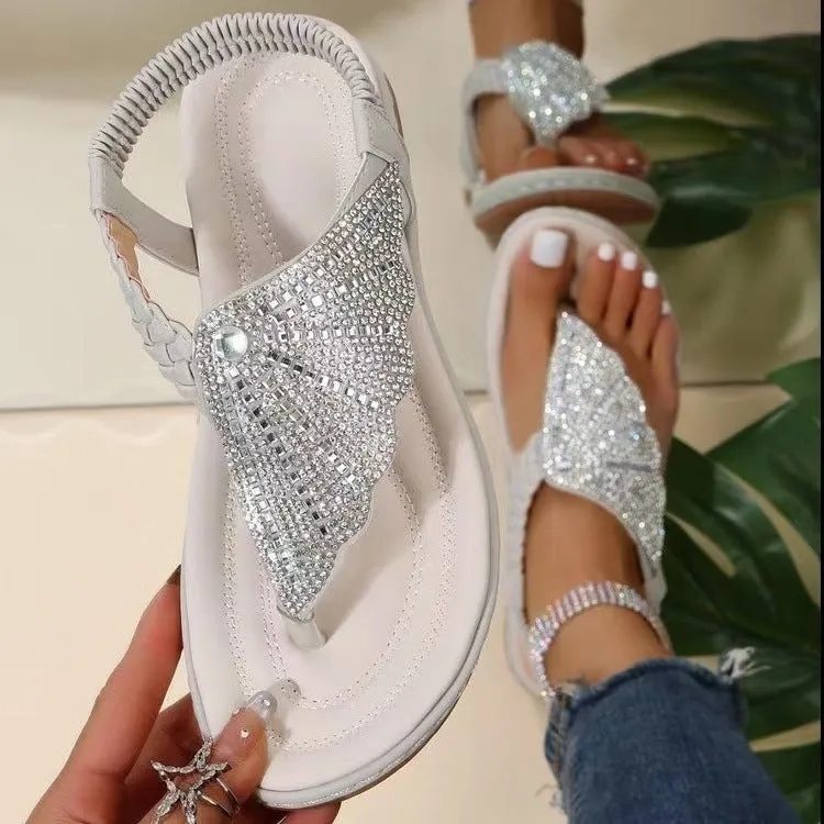 elveswallet Angel Wings Diamond Embellished Flat Sandals