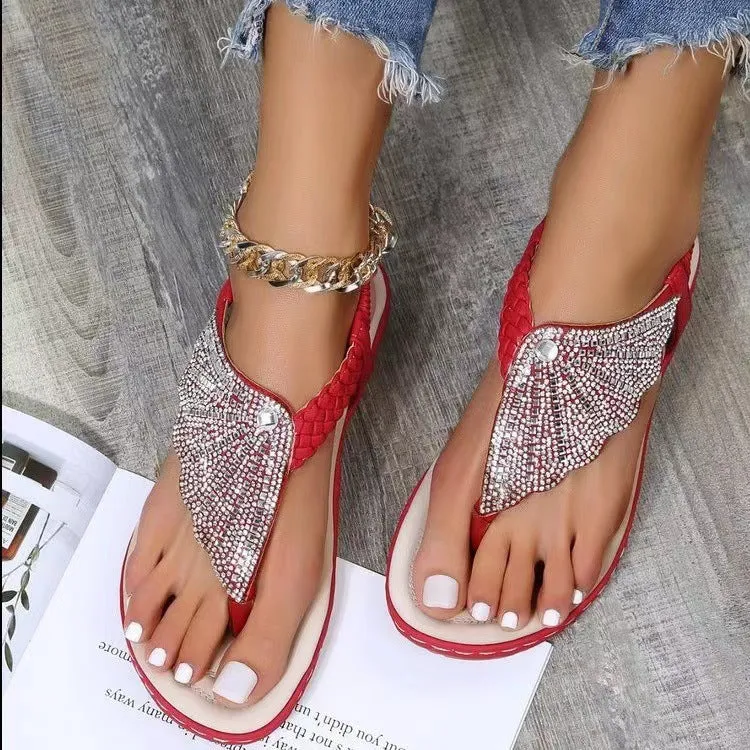elveswallet Angel Wings Diamond Embellished Flat Sandals
