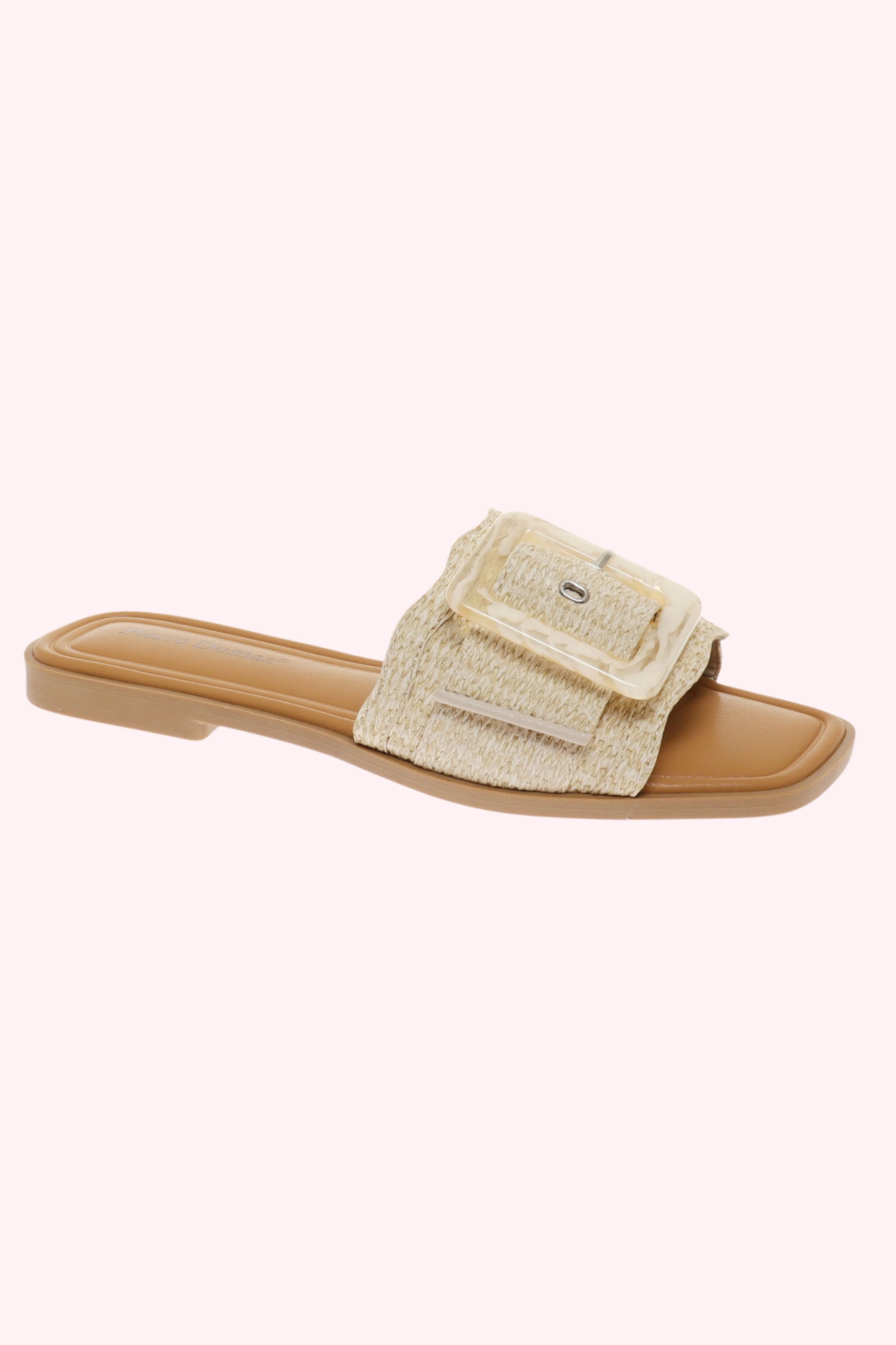 Emy Raffia Buckle Sandals - Natural