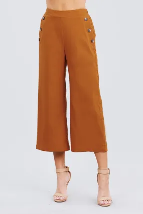 Fake Pocket W/button Detail Wide Long Leg Linen Pants