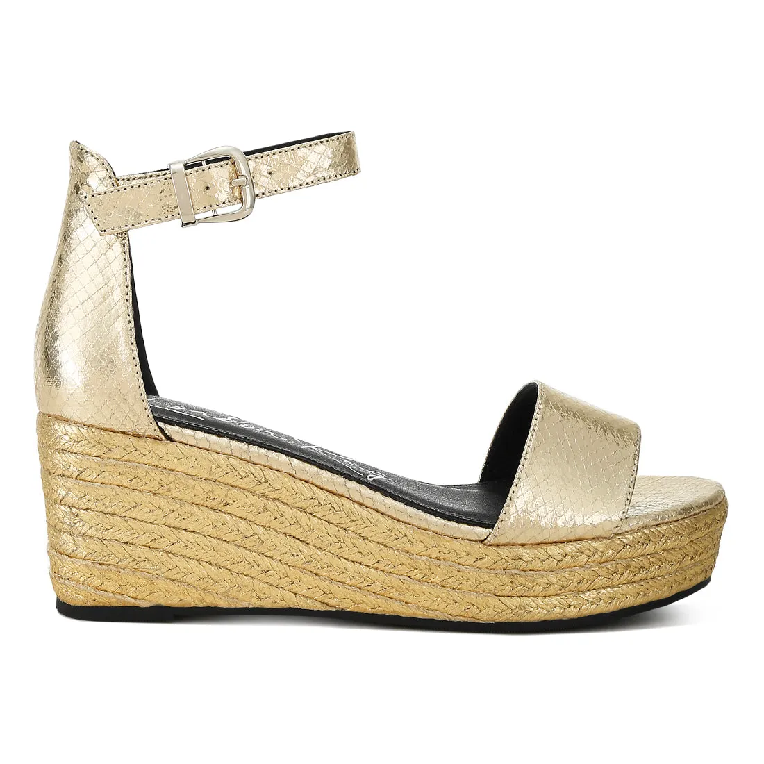 Faux Leather Snake Wedge Espadrilles