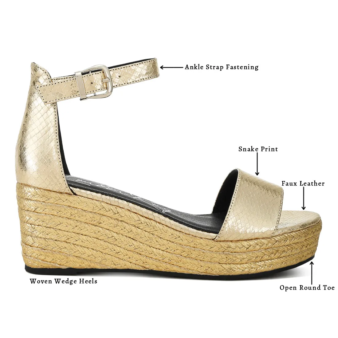 Faux Leather Snake Wedge Espadrilles