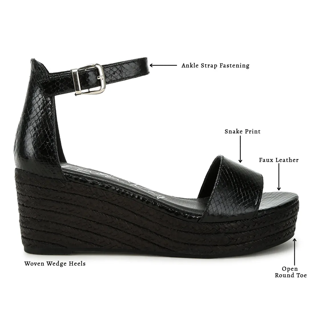 Faux Leather Snake Wedge Espadrilles
