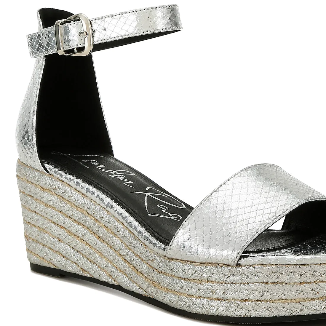 Faux Leather Snake Wedge Espadrilles