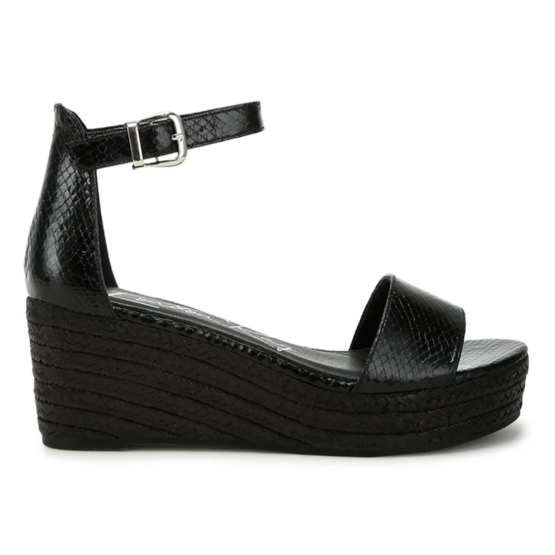 Faux Leather Snake Wedge Espadrilles