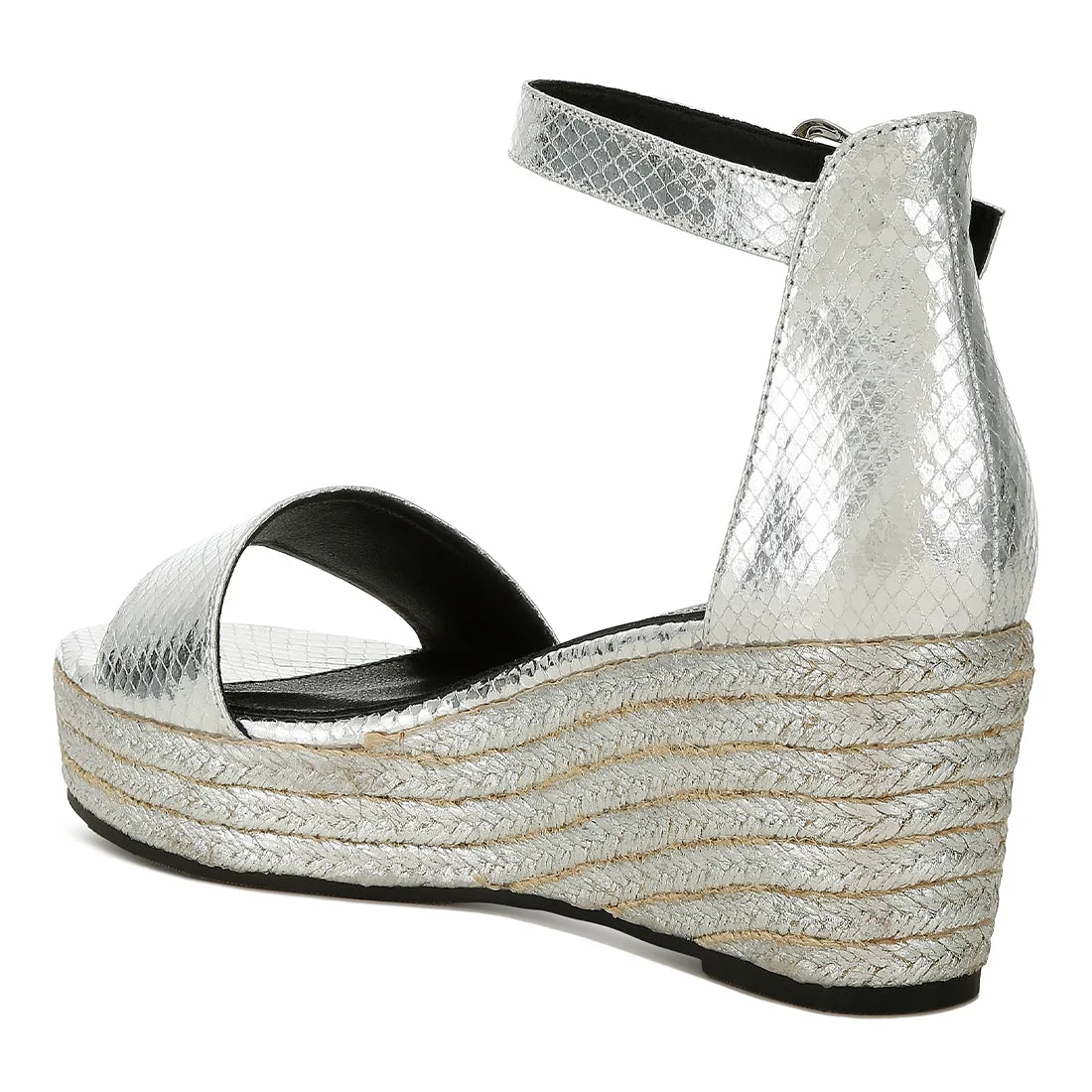 Faux Leather Snake Wedge Espadrilles
