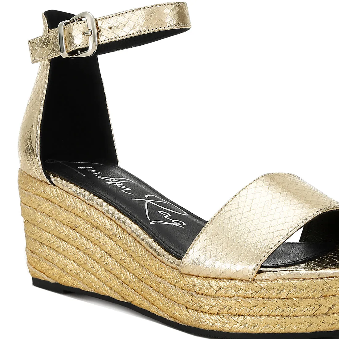 Faux Leather Snake Wedge Espadrilles