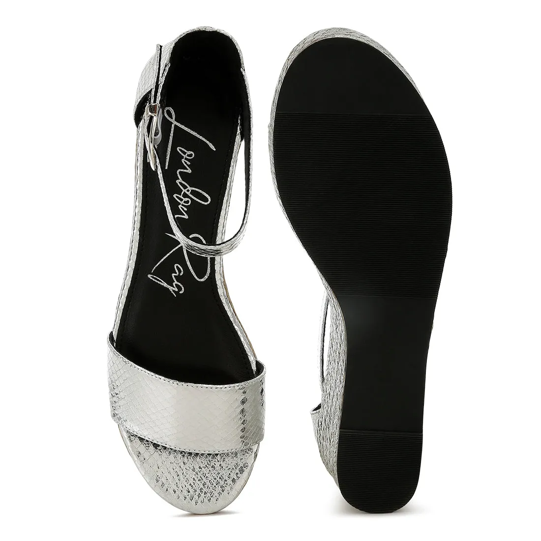 Faux Leather Snake Wedge Espadrilles