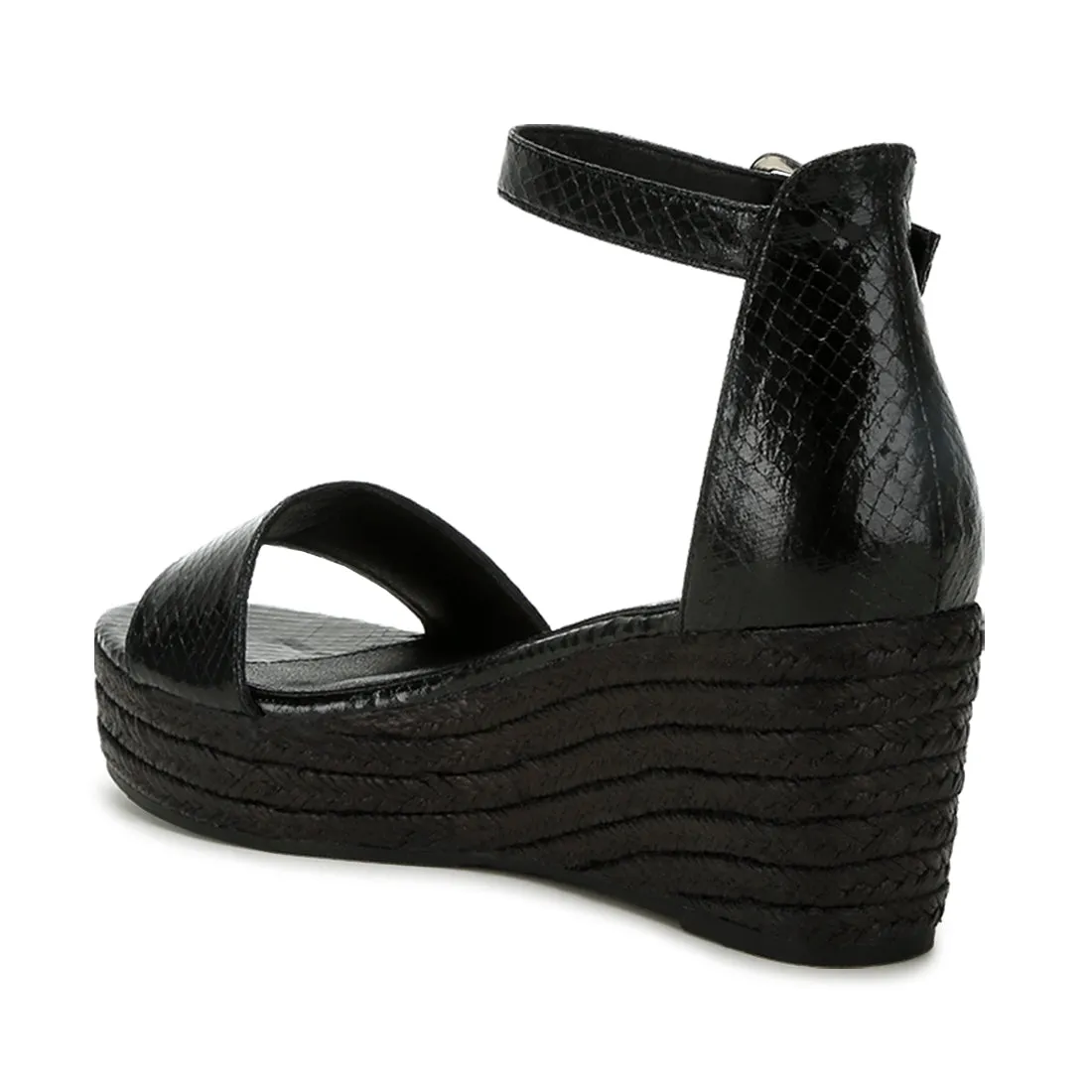 Faux Leather Snake Wedge Espadrilles