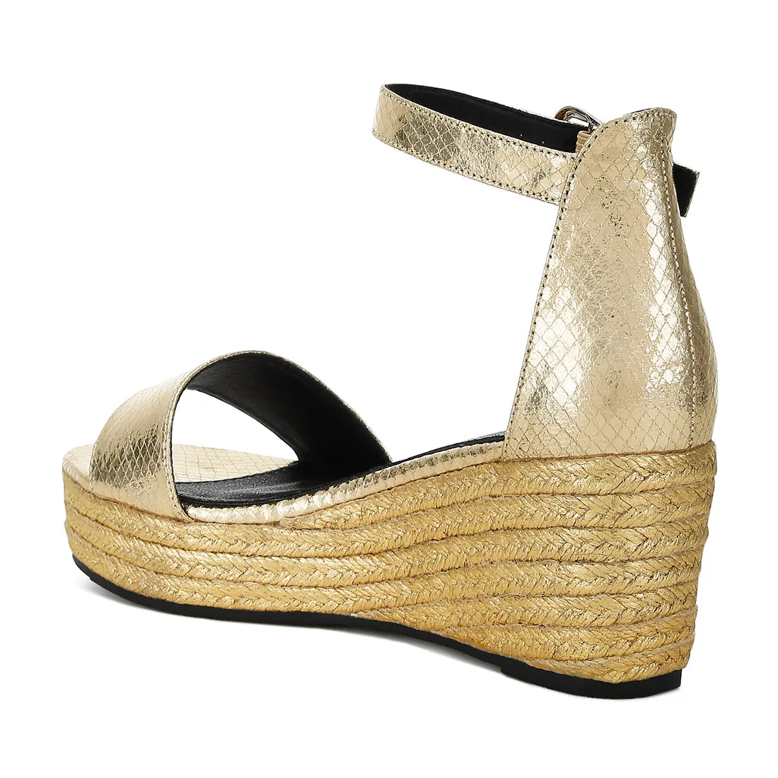 Faux Leather Snake Wedge Espadrilles