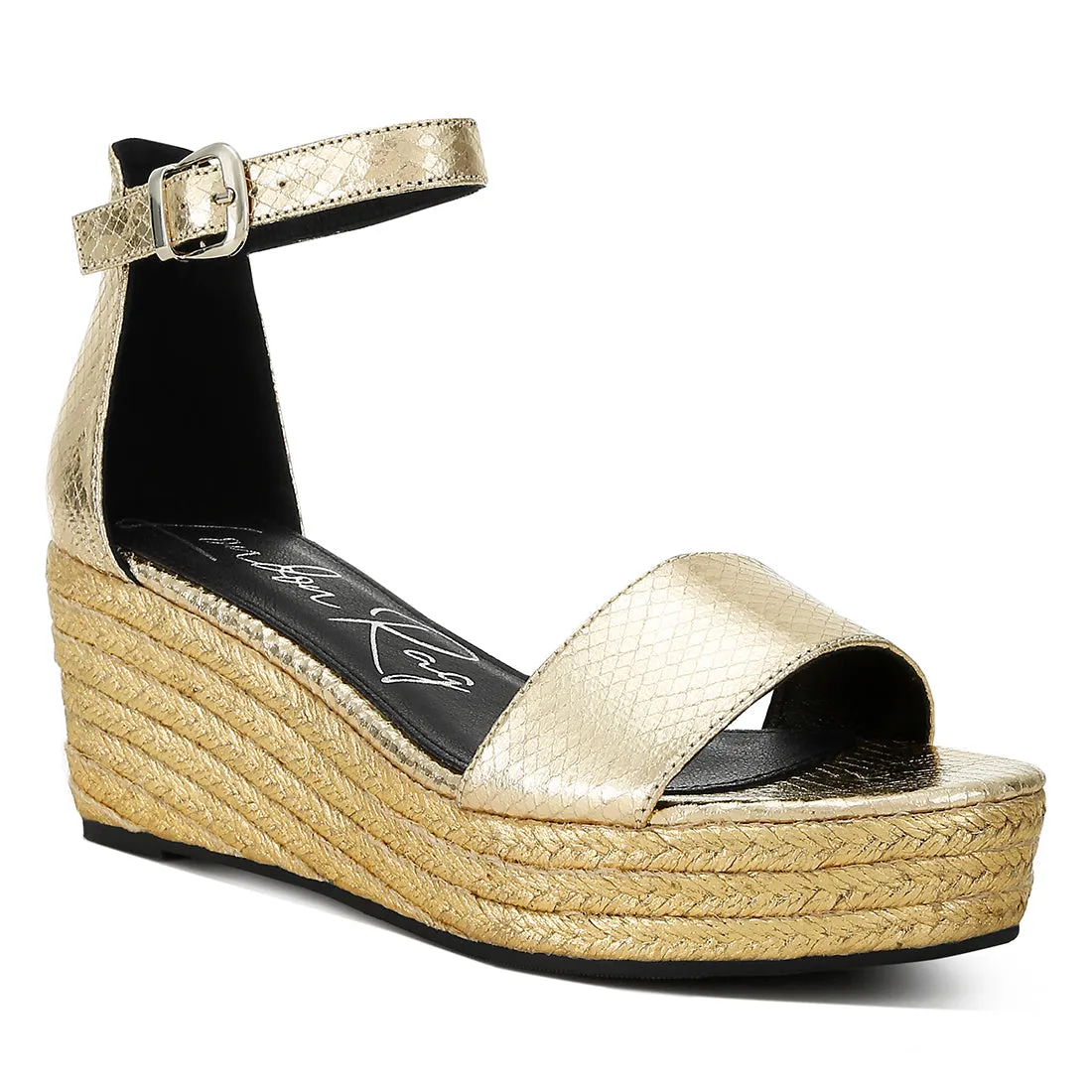 Faux Leather Snake Wedge Espadrilles
