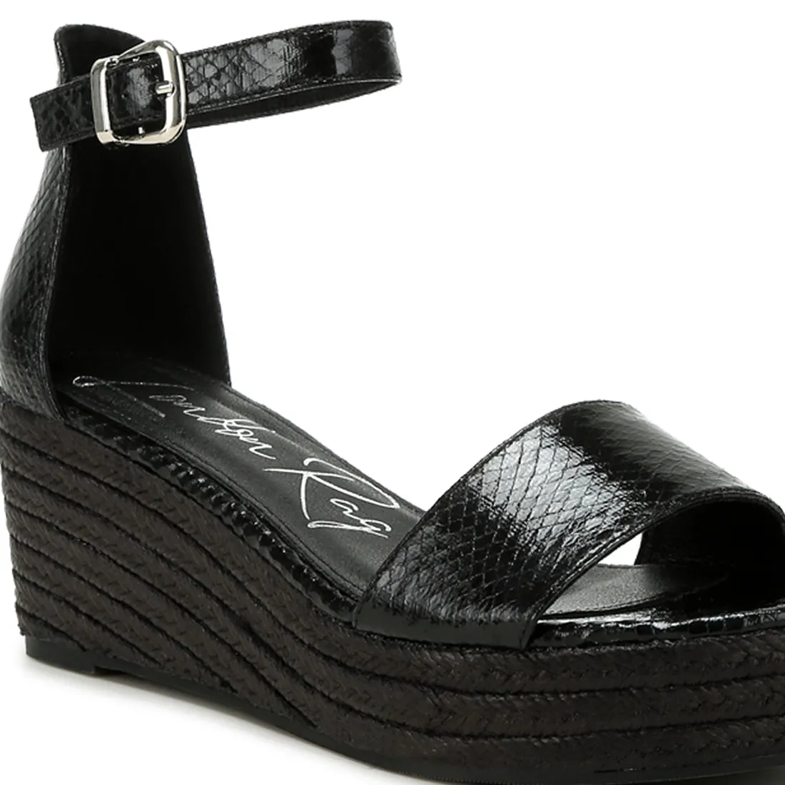 Faux Leather Snake Wedge Espadrilles