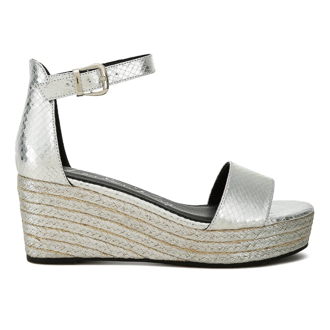 Faux Leather Snake Wedge Espadrilles