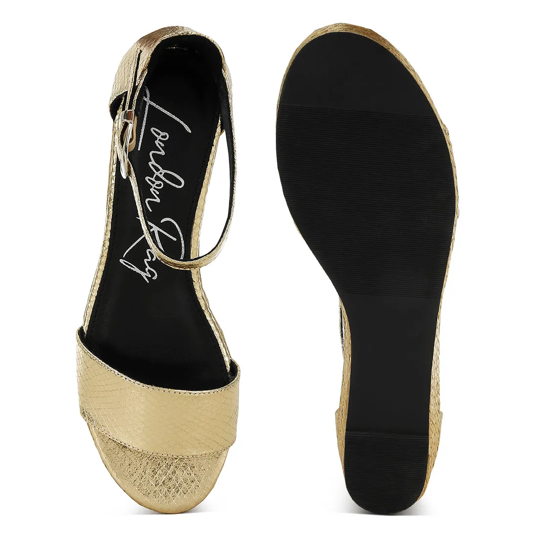 Faux Leather Snake Wedge Espadrilles
