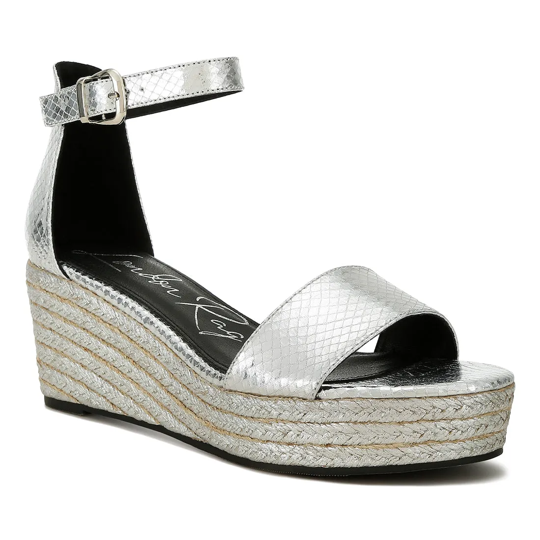 Faux Leather Snake Wedge Espadrilles