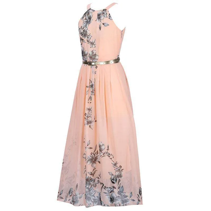 Floral Chiffon Long Dress Boho Maxi Sundress (US 8-16)