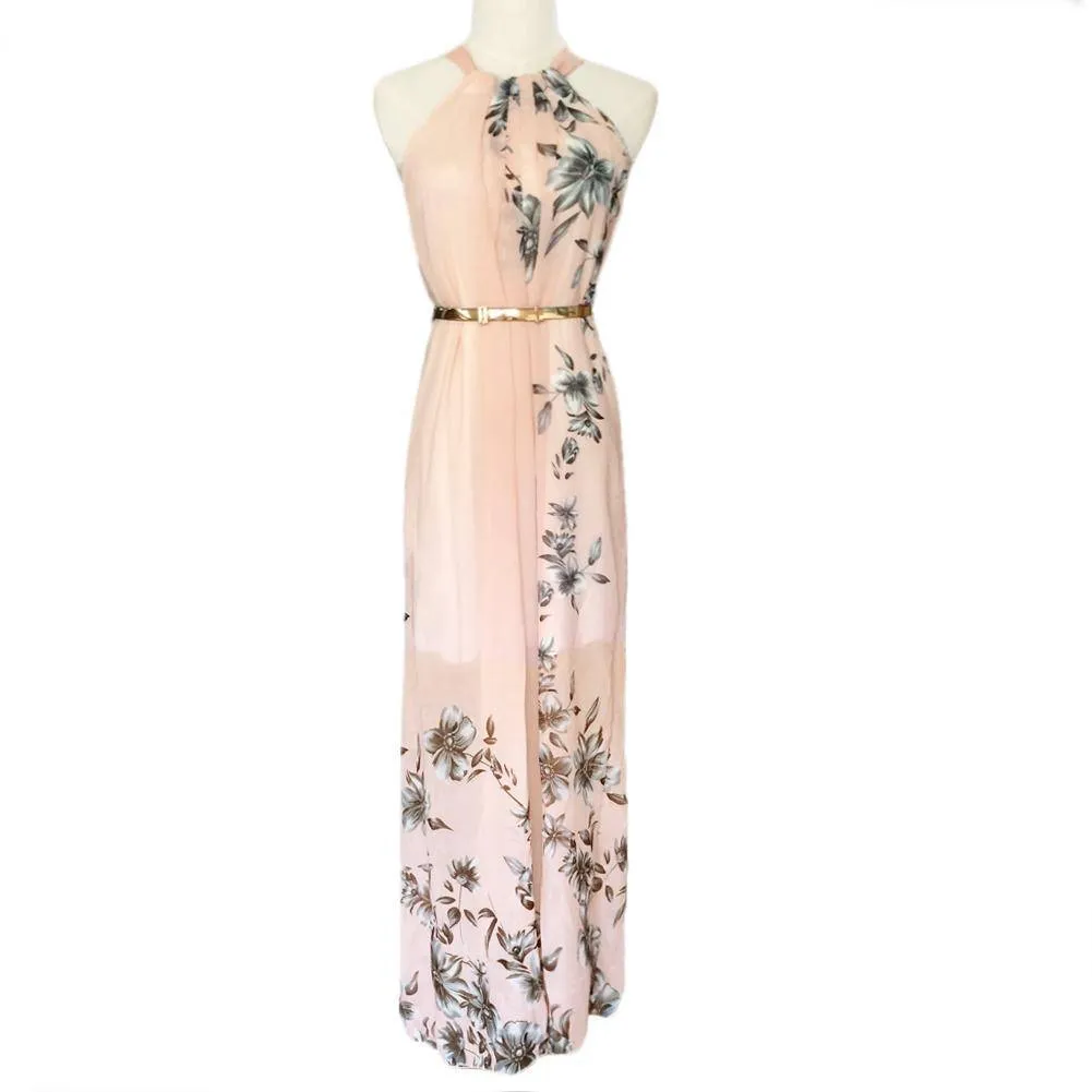 Floral Chiffon Long Dress Boho Maxi Sundress (US 8-16)