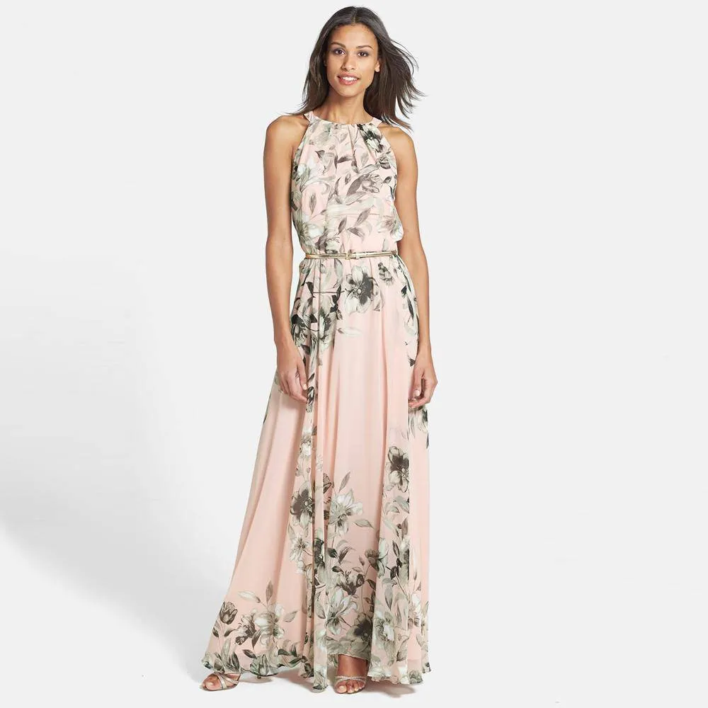 Floral Chiffon Long Dress Boho Maxi Sundress (US 8-16)