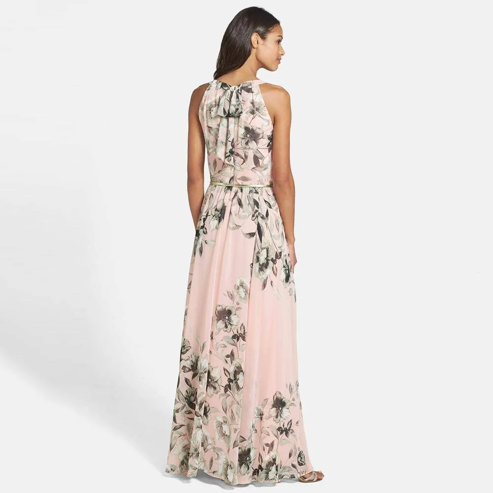 Floral Chiffon Long Dress Boho Maxi Sundress (US 8-16)