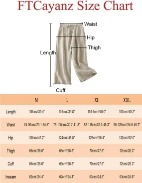 FTCayanz Women's Linen Cropped Wide Leg Pants Elastic Waist Casual Palazzo Trousers with Pockets