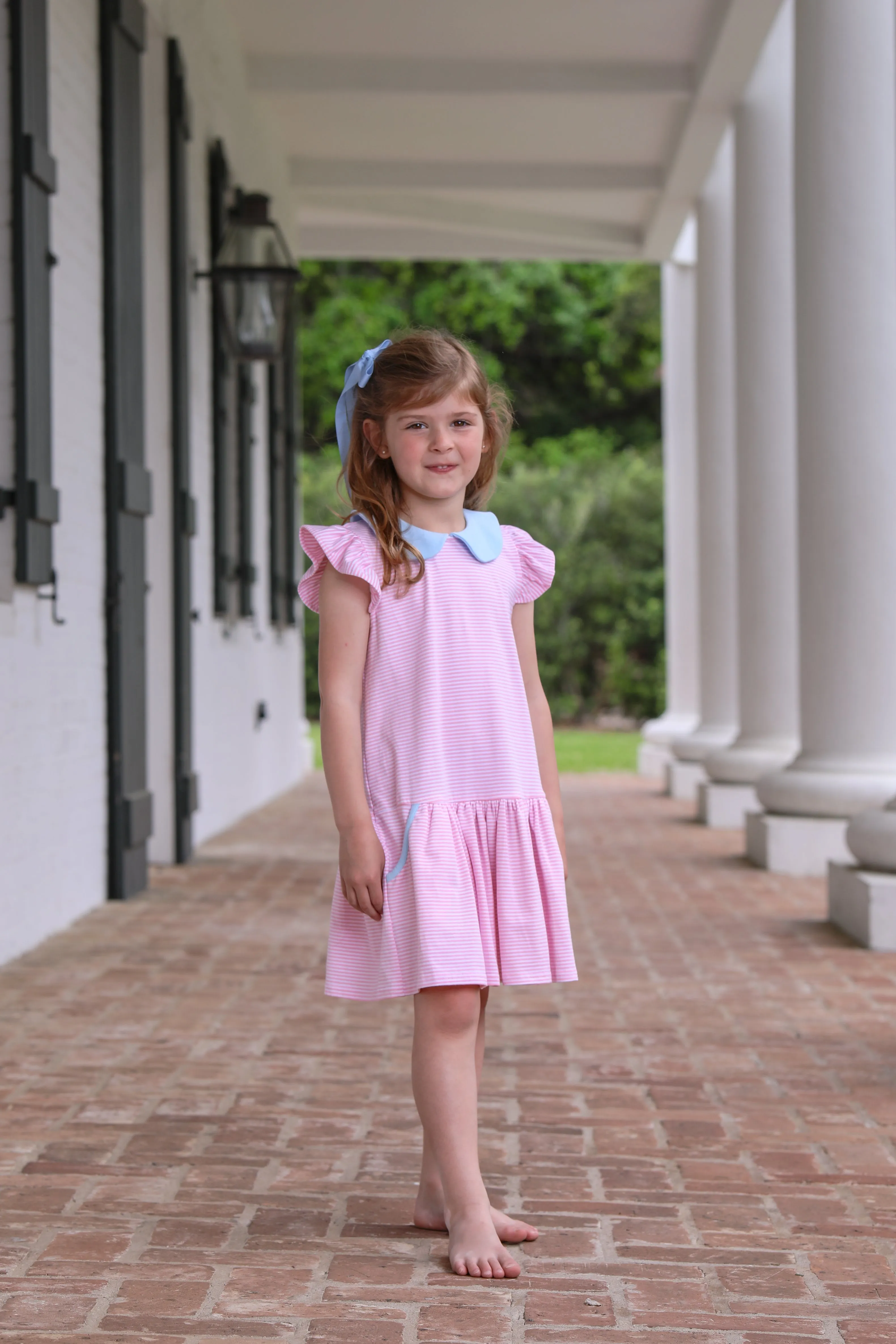 Genevieve Dress - Light Pink Stripe/Light Blue