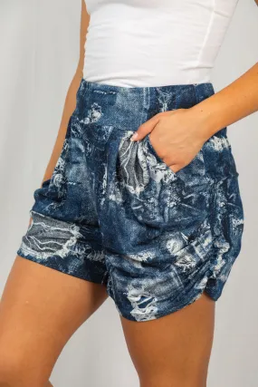 Harem Shorts - Destroyed Denim Print