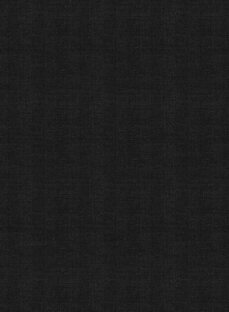 Italian Prato Black Herringbone Linen Pants